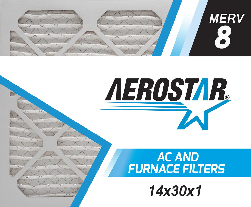 Aerostar 14x30x1 MERV  8, Pleated Air Filter, 14x30x1, Box of 6, Made in the USizeA
