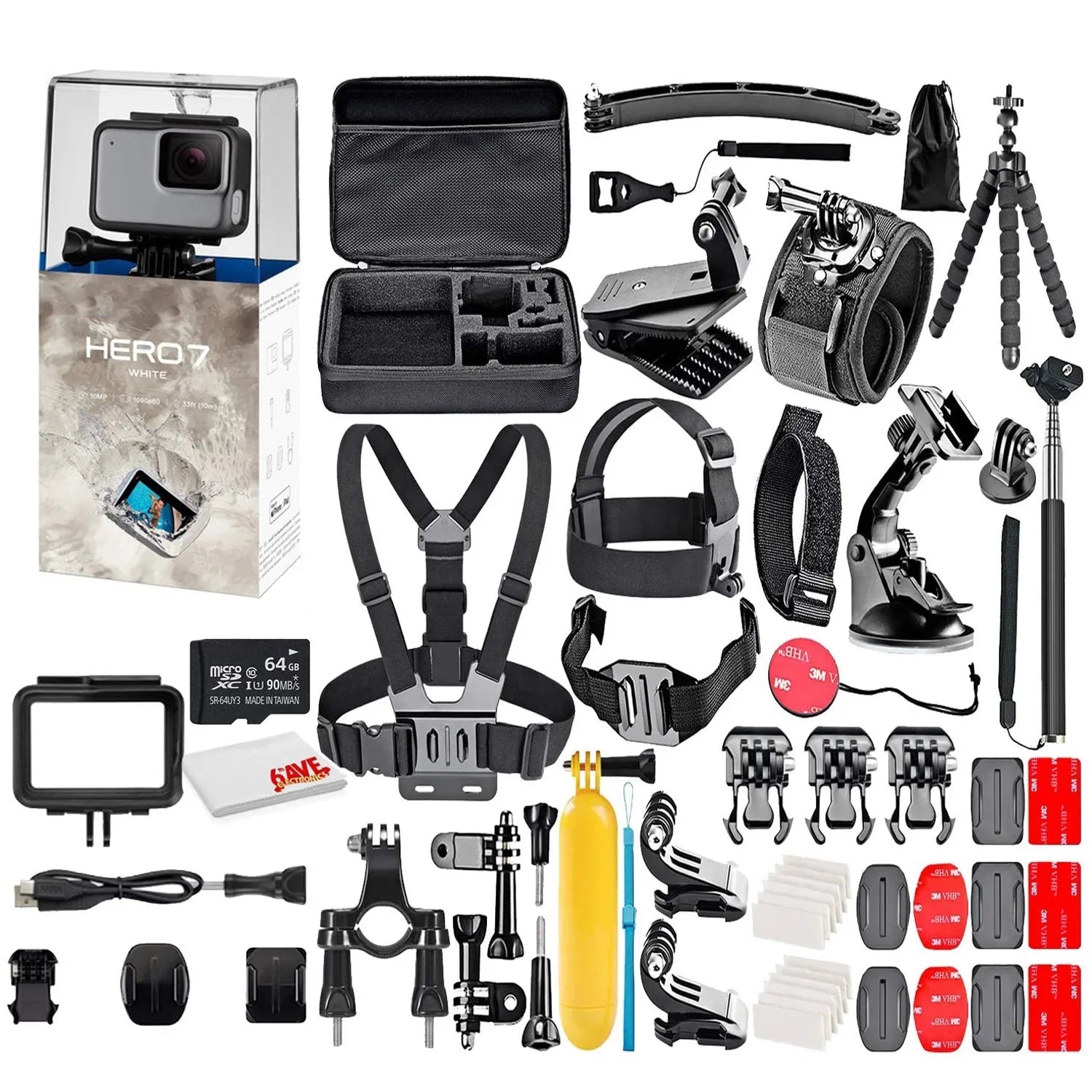 GoPro HERO7 Ivory - Waterproof Action Camera with Touch Sizecreen, Full HD Video, 10MP Photos, and Sizetabilization - with 64GB Micro Sized Card and 50 Piece Accessory Kit - Fully Loaded Bundle