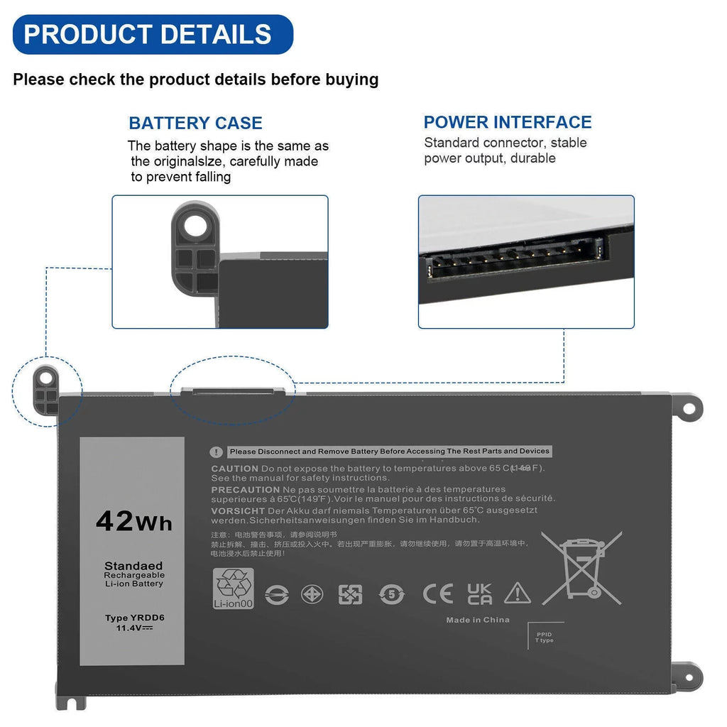 YRDD6 0YRDD6 Battery for Dell Inspiron 3582 3593 3793 5493 5584 5593 5480 5590 5594