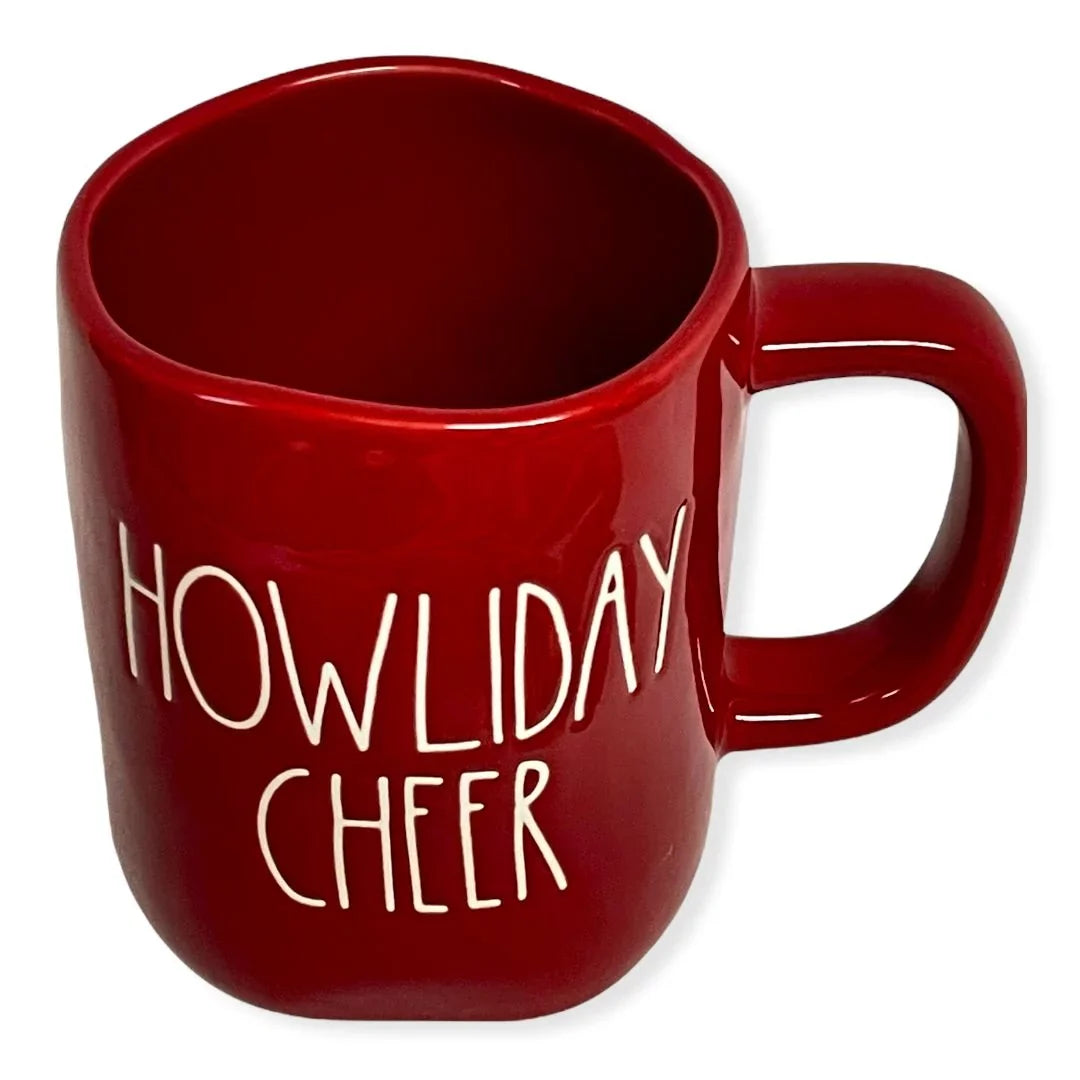 Rae Dunn Red HOWLIDAY CHEER Mug for Christmas with Ivory LL Letter Tea Mug