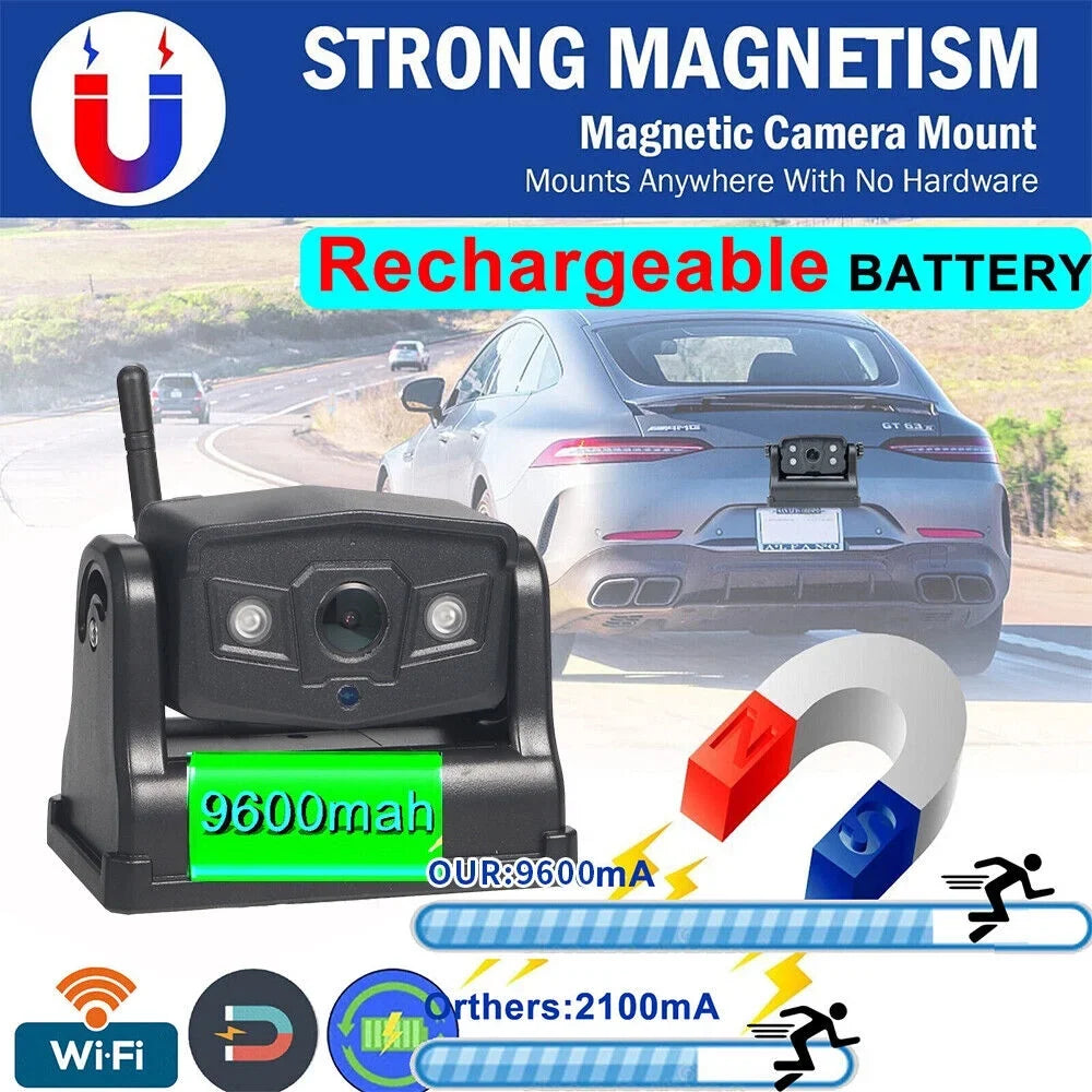 JLLOM Magnetic WiFi Wireless Backup Camera, Front/Rear View Camera 9600mAh Battery