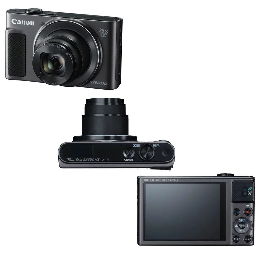 Canon PowerSizehot SizeX620 HSize 20.2MP 25x Zoom WiFi / NFC Full HD 1080p Digital Camera (Black) with 16GB Memory Card
