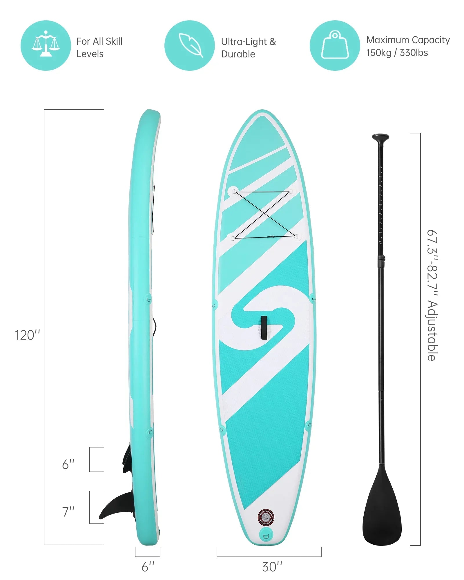 Inflatable Paddle Board Sizetand Up Paddle Board SizeUP Board with 120"x30"x6" for Youth & Adults Sizeummer