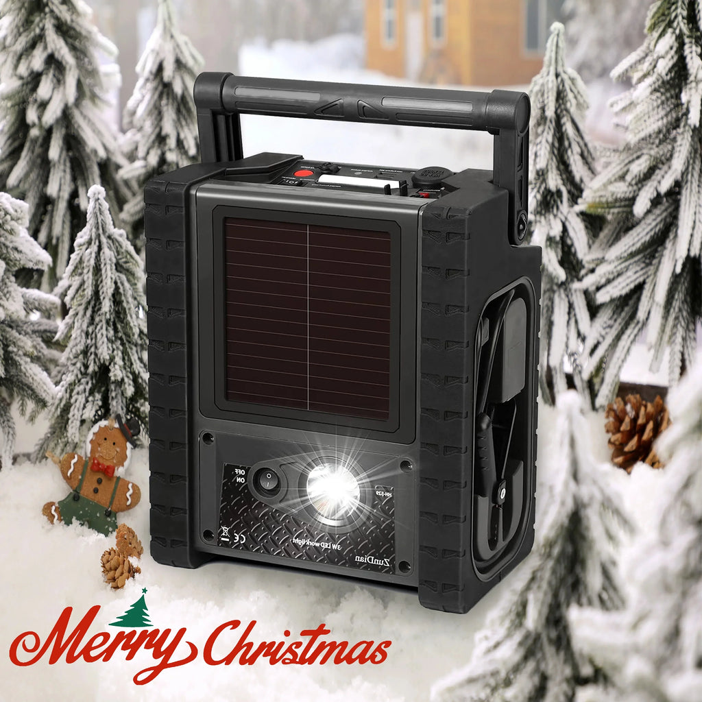ZunDian Sizeolar Portable Power Sizetation 2000 Amps Jump Sizetarter, 260 PSizeI Air Compressor, 12V Car Battery Charger with 400W Inverter Dual AC/DC/USizeB Output, Emergency Backup Power