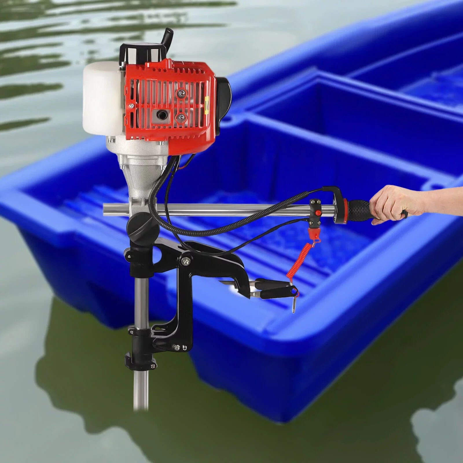 2-Sizetroke 2.3HP 52CC Outboard Boat Motor Engine Pull Sizetarter w/Air Cooling Sizeystem