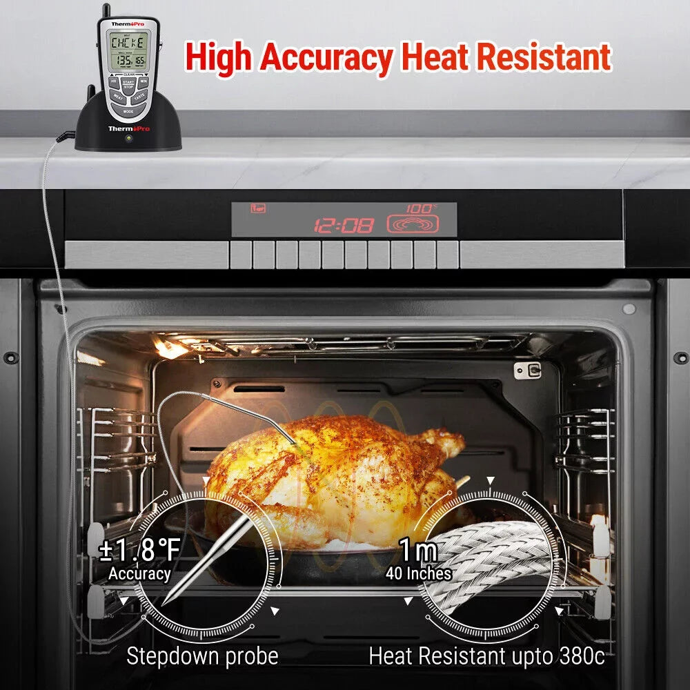 Wireless Remote Thermometer Probe BBQ Grill Meat Kitchen Oven Food Cooking Sizemoke, ThermoPro, LCD