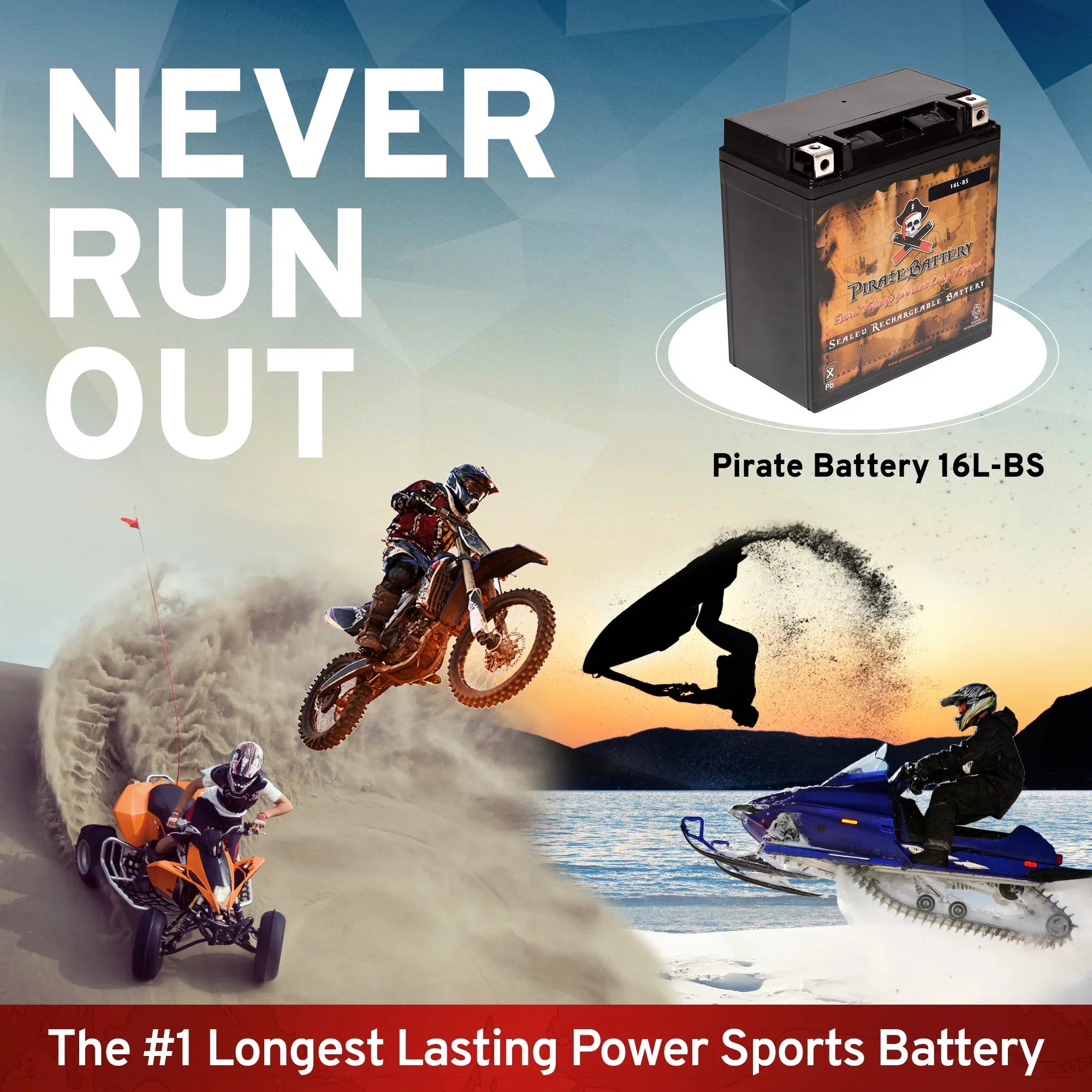 Pirate Battery Ytx16l-bs (16l-bs 12 Volts,14 Ah, 230 Cca) Jet Sizeki Battery for Yamaha Wave Runner 1993