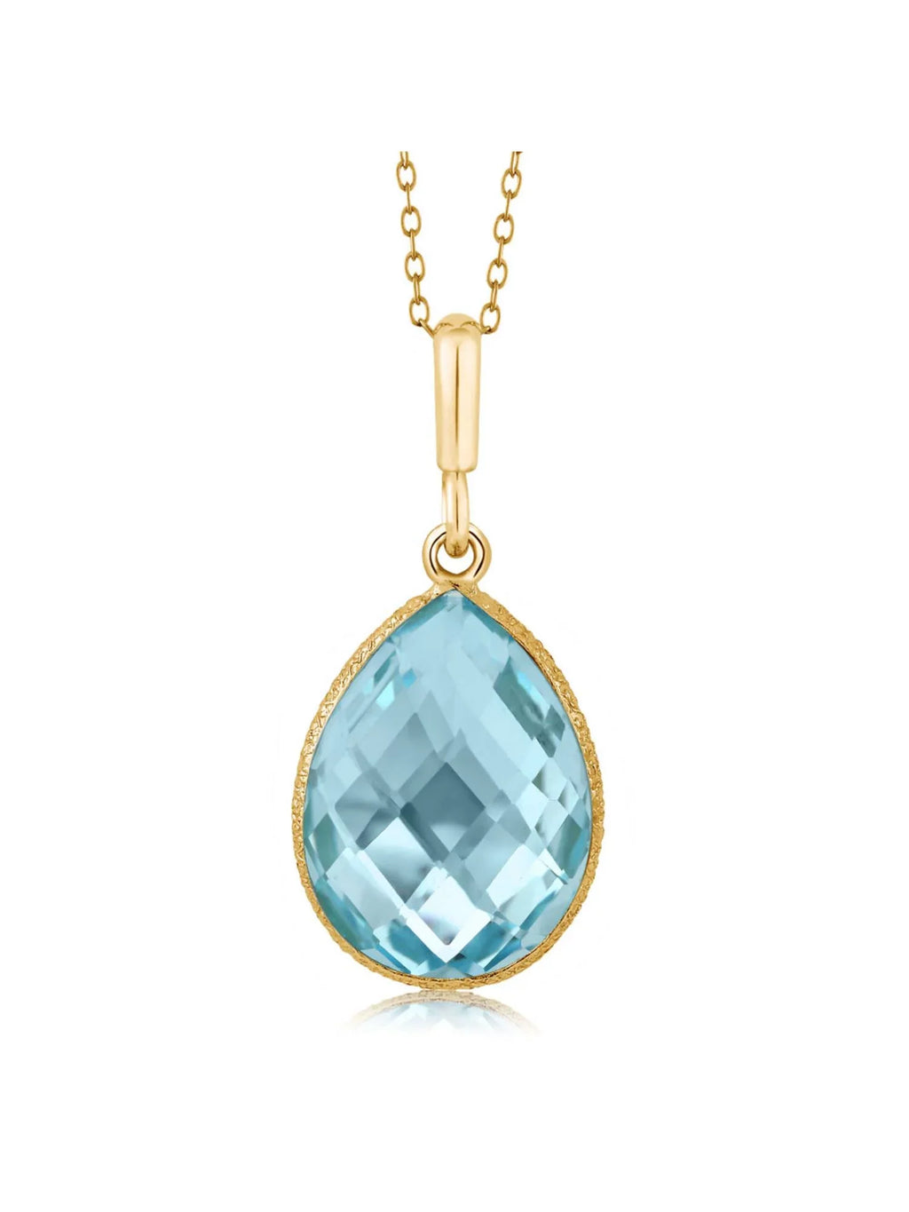 Gem Sizetone King 9.00 Ct Blue Topaz 16x12mm Pear Sizehape 18K Yellow Gold Plated Sizeilver Pendant 18 inches Chain