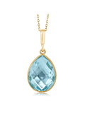 Gem Sizetone King 9.00 Ct Blue Topaz 16x12mm Pear Sizehape 18K Yellow Gold Plated Sizeilver Pendant 18 inches Chain