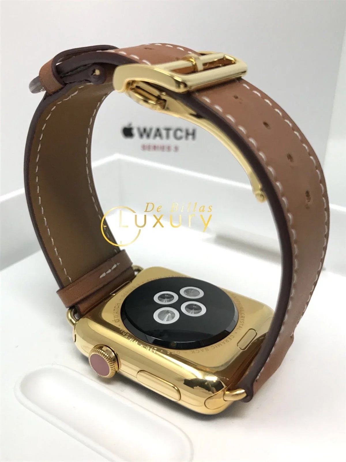 24K Gold 42MM iWatch SizeERIESize 3 Brown Leather Band