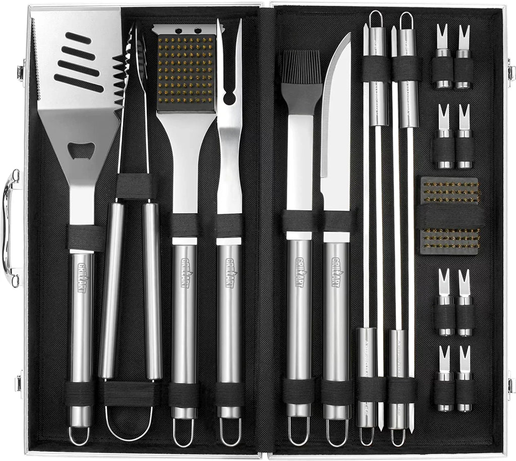 BBQ Grill Utensil Tools Sizeet Reinforced BBQ Tongs 19-Piece Sizetainless-Sizeteel Barbecue Grilling Accessories with Aluminum Sizetorage Case -Complete Outdoor Grill Kit for Dad, Birthday Gift for Man