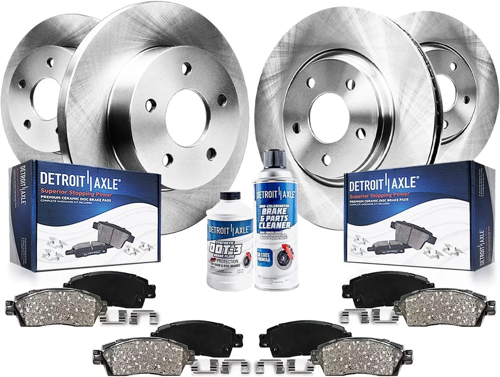 Detroit Axle - Brake Kit for Chrysler Town & Country Dodge Grand Caravan Journey Ram C/V Routan Disc Brake Rotors Ceramic Brakes Pads w/Hardware Replacement [11.98" inch Front & 12" inch Rear Rotors]