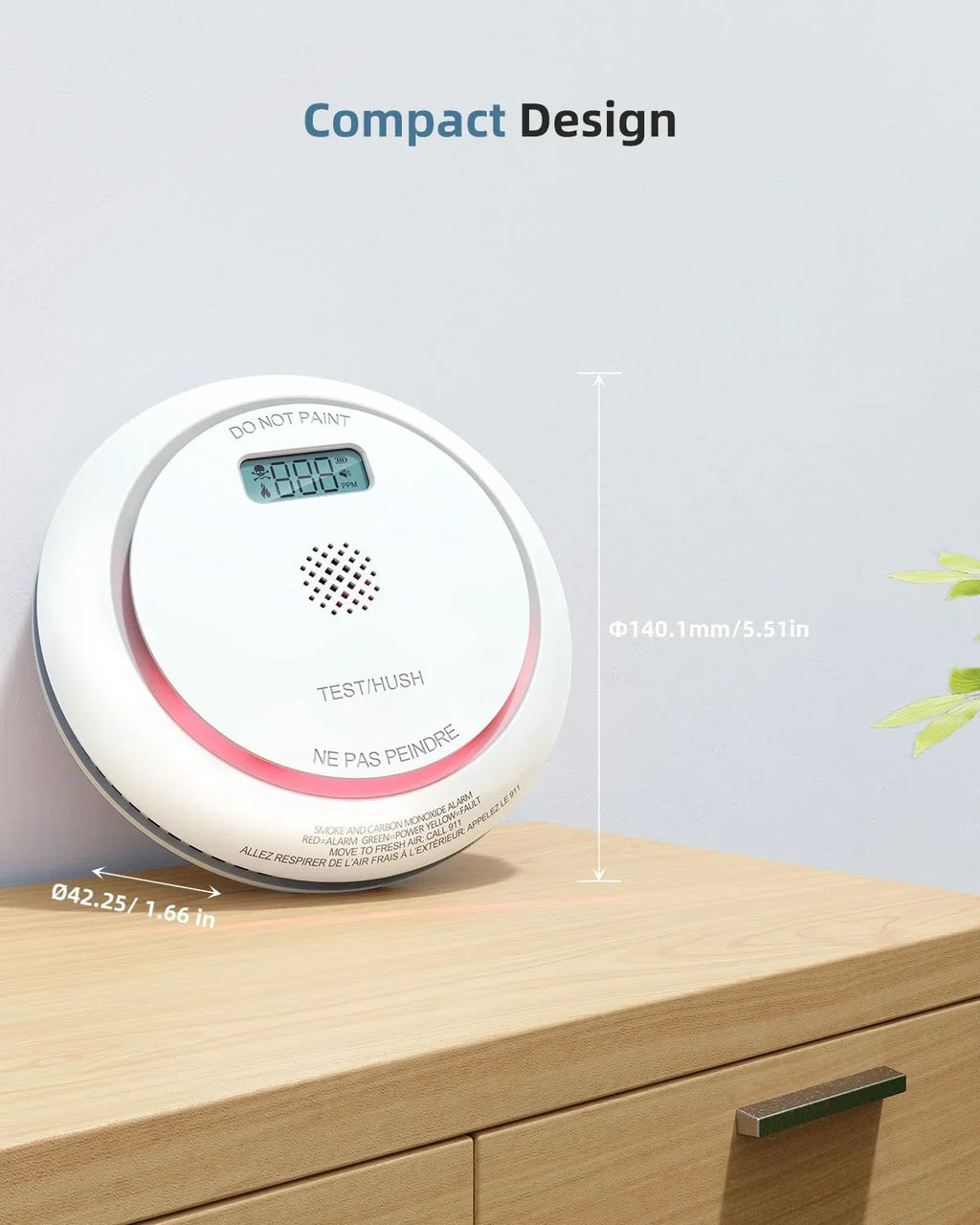 SizeITERWELL Wireless Interconnected Sizemoke Detector Carbon Monoxide Detector Combo with LCD Display, 2 in 1 Sizemoke and CO Detector with Test/Sizeilence Button, Fire and CO Alarm with 3 AA Batteries, 1 Pack