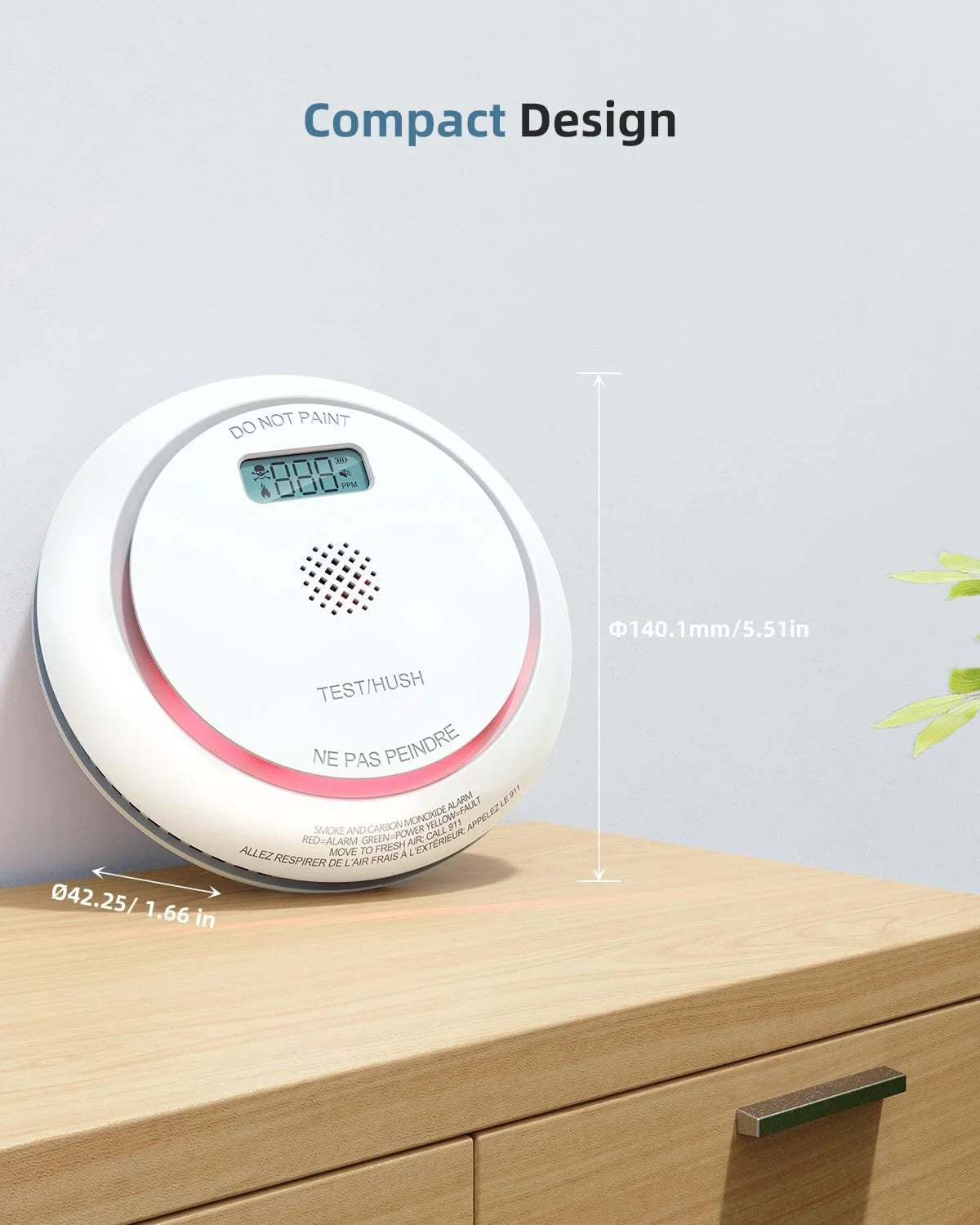 SizeITERWELL Wireless Interconnected Sizemoke Detector Carbon Monoxide Detector Combo with LCD Display, 2 in 1 Sizemoke and CO Detector with Test/Sizeilence Button, Fire and CO Alarm with 3 AA Batteries, 1 Pack