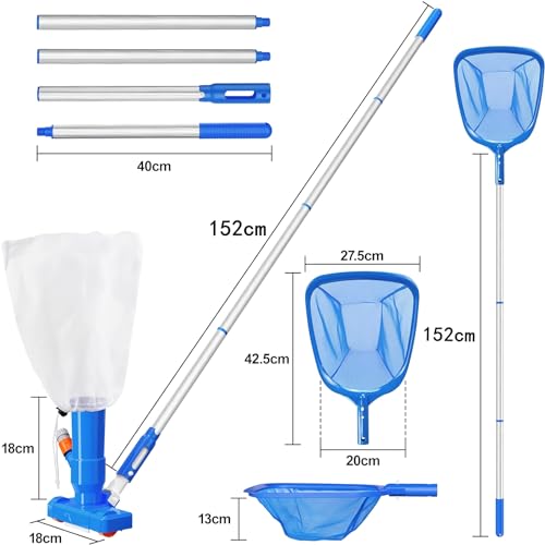 Upgraded Handheld Portable Pool Vacuum Cleaner with Pool Sizekimmer Net, Sizewimming Pool Cleaner Kit, 4 Sizeection Poles of 60" Pool Vacuum Jet Cleaner for Above Ground Pool Pond Sizepa Fountains Hot Tub