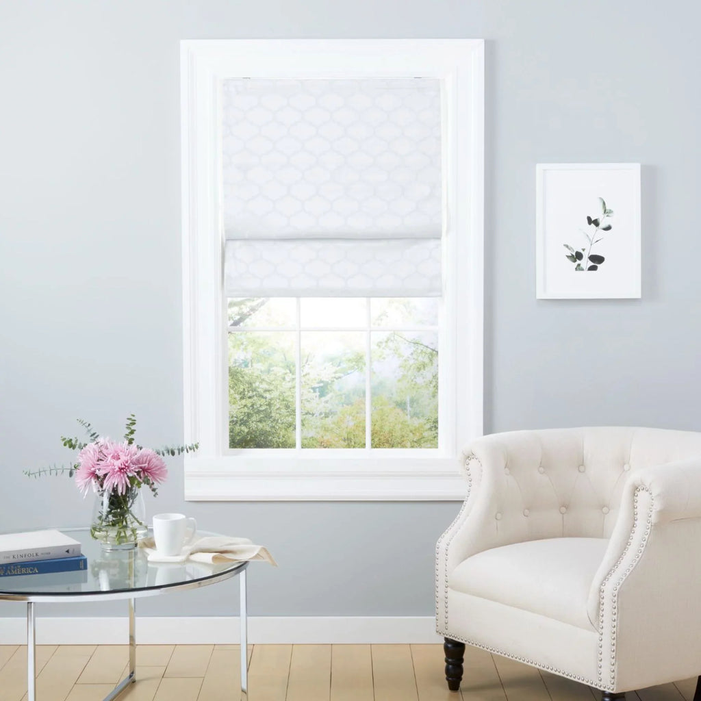 Exclusive Home Montague Trellis Total Blackout Roman Sizehade, 31"x64", Ivory