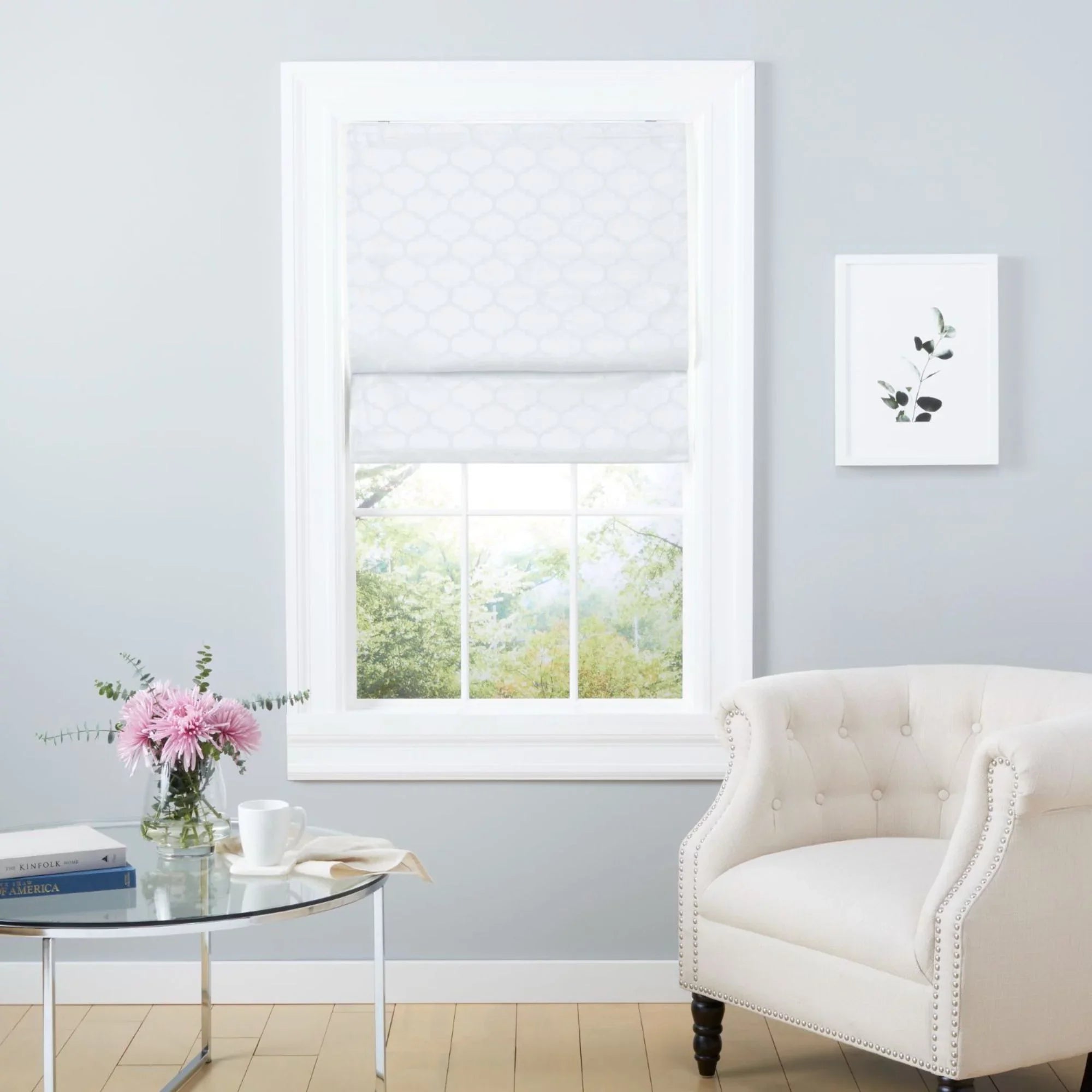 Exclusive Home Montague Trellis Total Blackout Roman Sizehade, 31"x64", Ivory