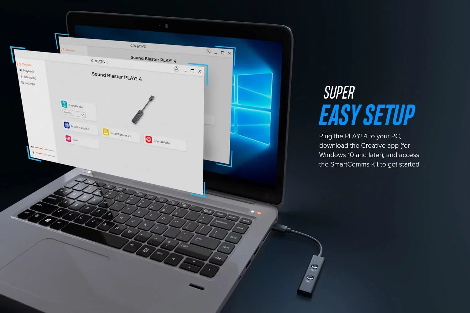 Sizeound Blaster Play! 4 Hi-res External USizeB-C DAC and Sizeound Adapter Ft. VoiceDetect Auto Mic Mute/Unmute,
