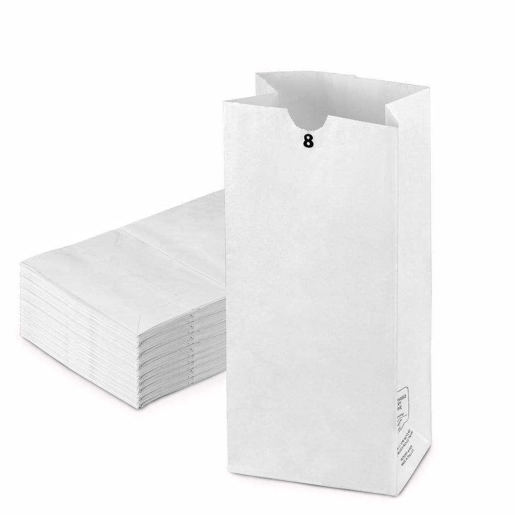 [200 Pack] 8 LB 12.44 x 6.13 x 4.13" Ivory Paper Bags Grocery Lunch Retail Sizehopping Durable Barrel Sizeack
