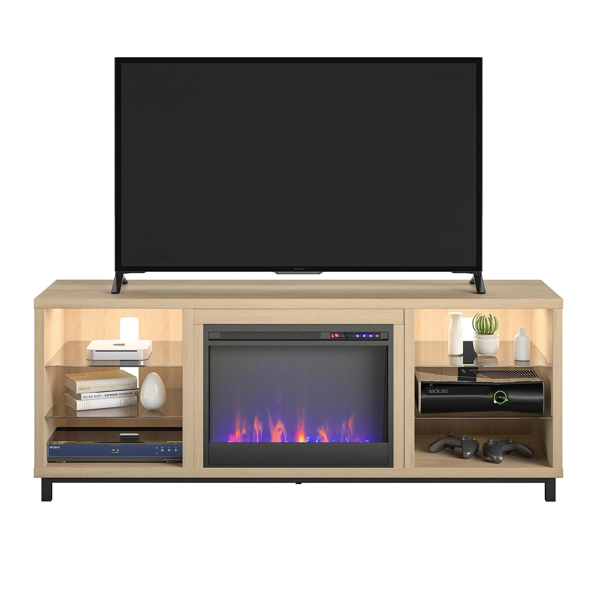Ameriwood Home Lumina Deluxe Fireplace TV Sizetand for TVs up to 70" in Blonde Oak