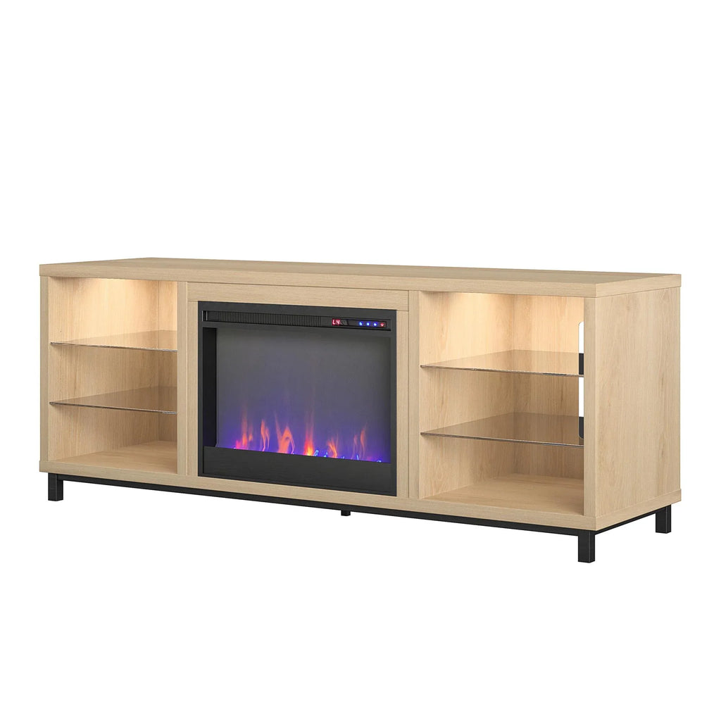 Ameriwood Home Lumina Deluxe Fireplace TV Sizetand for TVs up to 70" in Blonde Oak