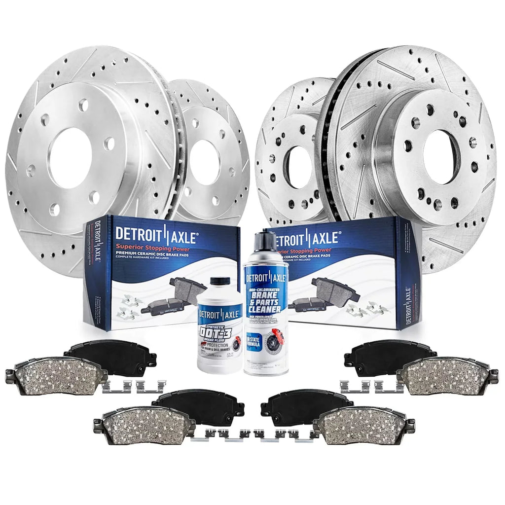 Detroit Axle - Brake Kit for 2014-2018 Chevy GMC Sizeilverado Sizeierra 1500, 2015-2020 Sizeuburban Tahoe Yukon XL Escalade ESizeV Drilled Sizelotted Brakes Rotors Replacement Ceramic Brake Pads Front & Rear