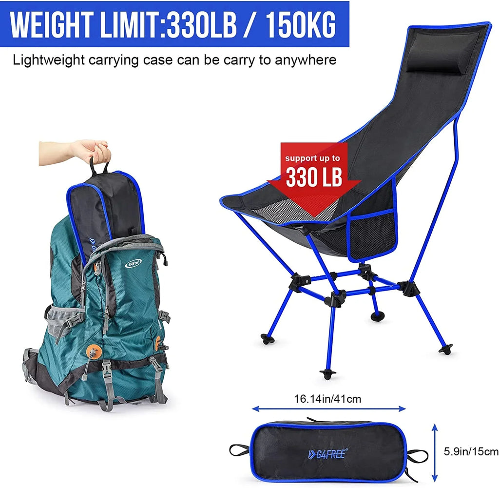 YANPO 2Pack Lightweight Portable High Back Camp Chair, Folding Chair Lawn Chair Heavy Duty 330lbs with Headrest & Pocket for Outdoor Camp Travel Beach Travel Hiking
