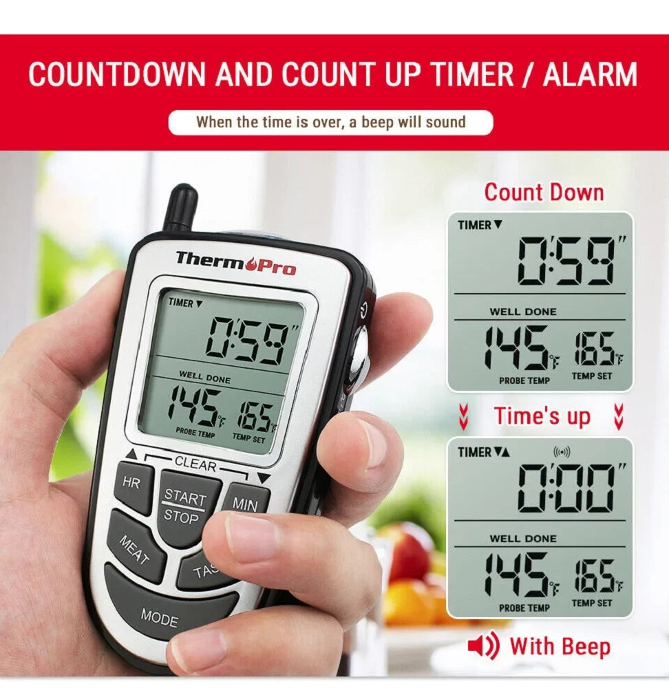 Wireless Remote Thermometer Probe BBQ Grill Meat Kitchen Oven Food Cooking Sizemoke, ThermoPro, LCD