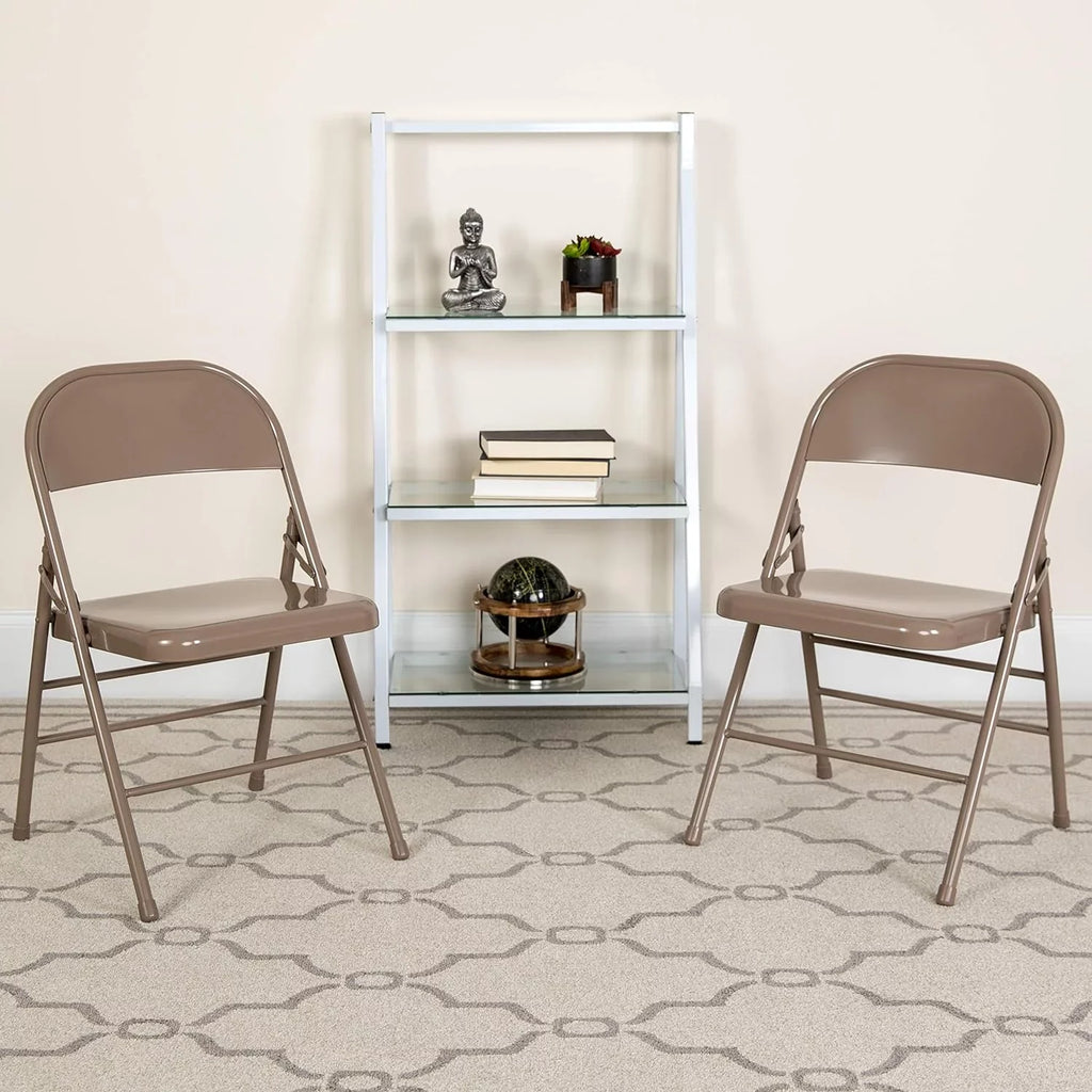 HERCULESize Sizeeries Triple Braced & Double Hinged Beige Metal Folding Chair