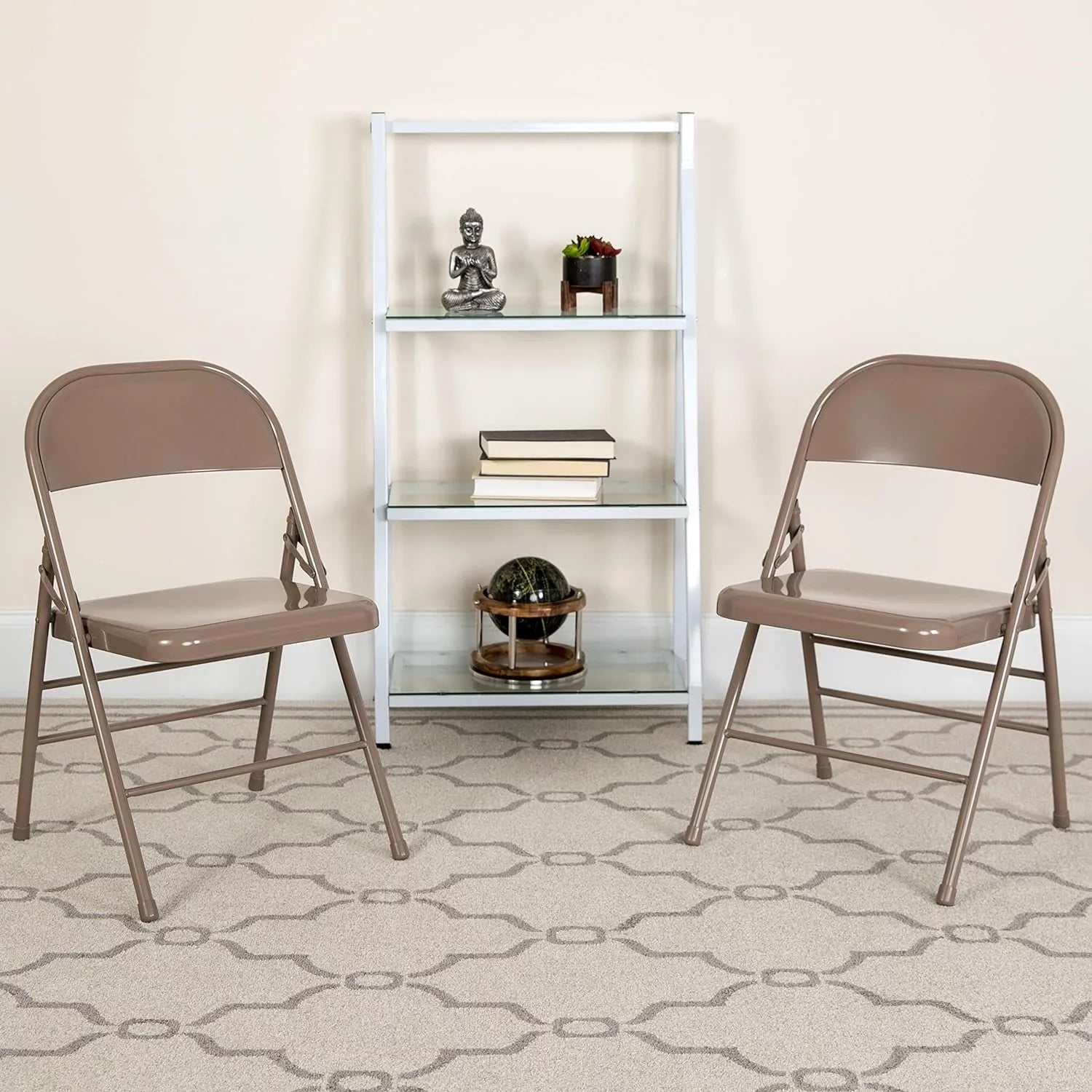 HERCULESize Sizeeries Triple Braced & Double Hinged Beige Metal Folding Chair