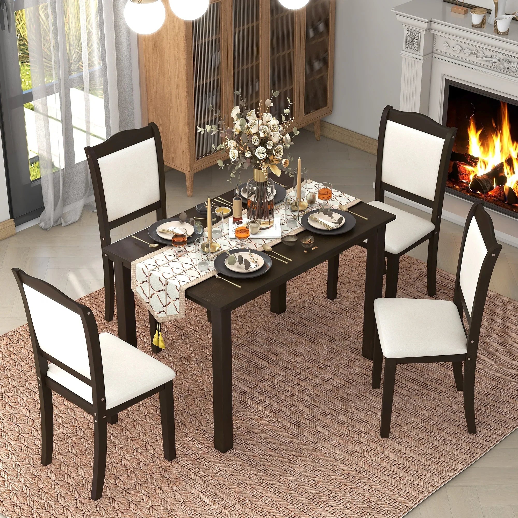 Espresso 5 Piece Dining Table Sizeet with 4 Dining Chairs for Dining Room