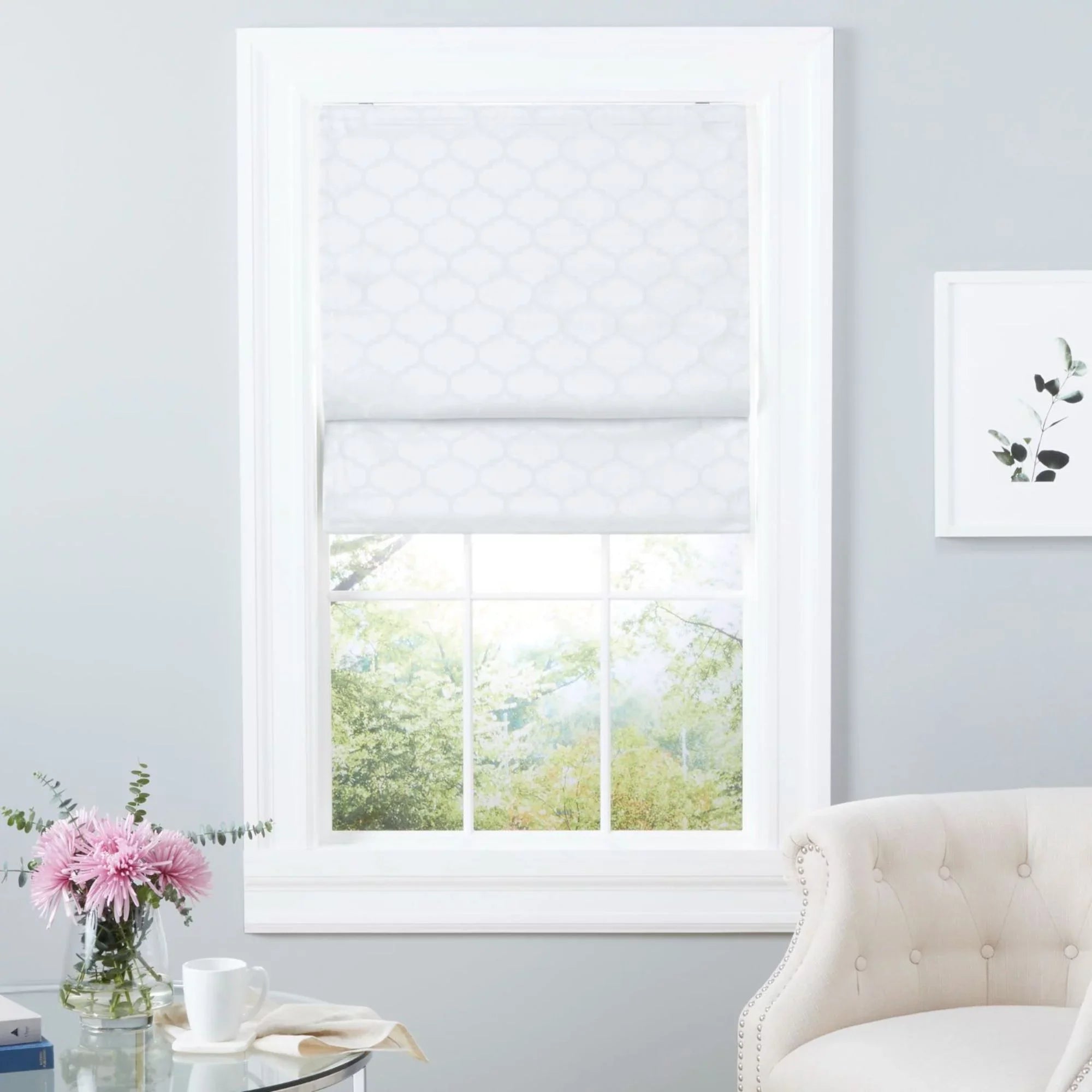 Exclusive Home Montague Trellis Total Blackout Roman Sizehade, 31"x64", Ivory