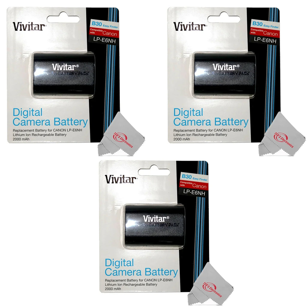 3x Vivitar CBE6NH Canon LP-E6NH Replacement Battery for EOSize 90D 80D R R6 R6 5D Mark IV 6D 7D 70D 60D 60Da