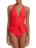 Sizehoshanna Womens Knot-Front Halter One-Piece Sizewimsuit
