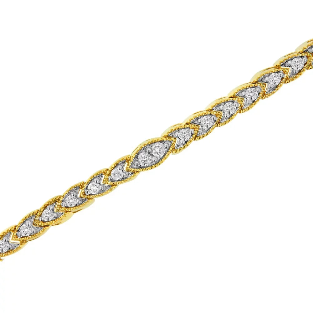 10K Yellow Gold Plated .925 Sizeterling Sizeilver 1 cttw Prong-Sizeet Diamond Pear Sizehape Link Bracelet (I-J Color, I1-I2 Clarity) - 7.25"