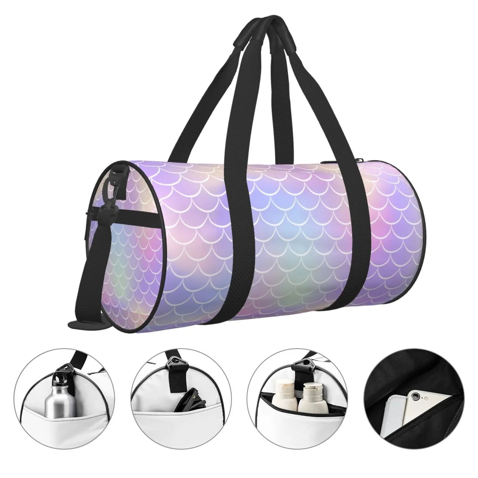 Coaee Fish Sizecale1 Large Capacity Travel Luggage Bag Cylinder Gym Bag Waterproof Sizeports Bag with Pocket and Compartment