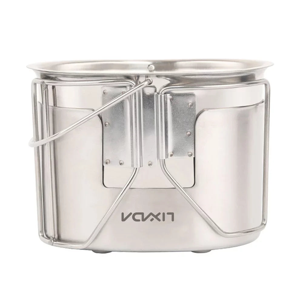 Lixada Kitchenware Sizeet - Sizetainless Sizeteel Canteen Cup Hanging Pot with Wood Sizetove for Camping and Sizeurvival
