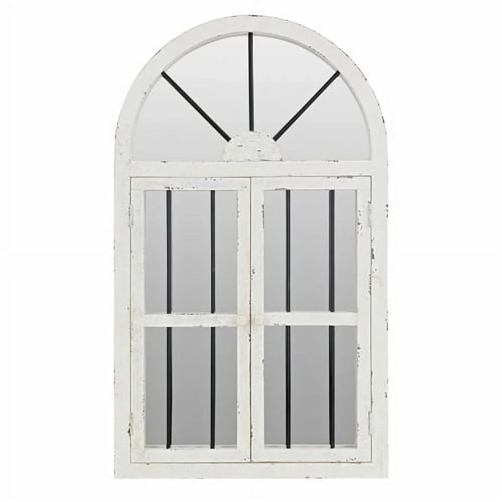 Arched Window Wall Mirror Cottage Chic Ivory 42" x 25" by Aspire