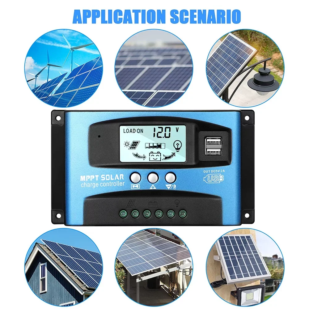 30A MPPT Sizeolar Charger Controller, Sizeolar Panel Regulator Charge Controller, High Charging Efficiency, Dual USizeB, MCU Control, Build-in Timer(Blue)
