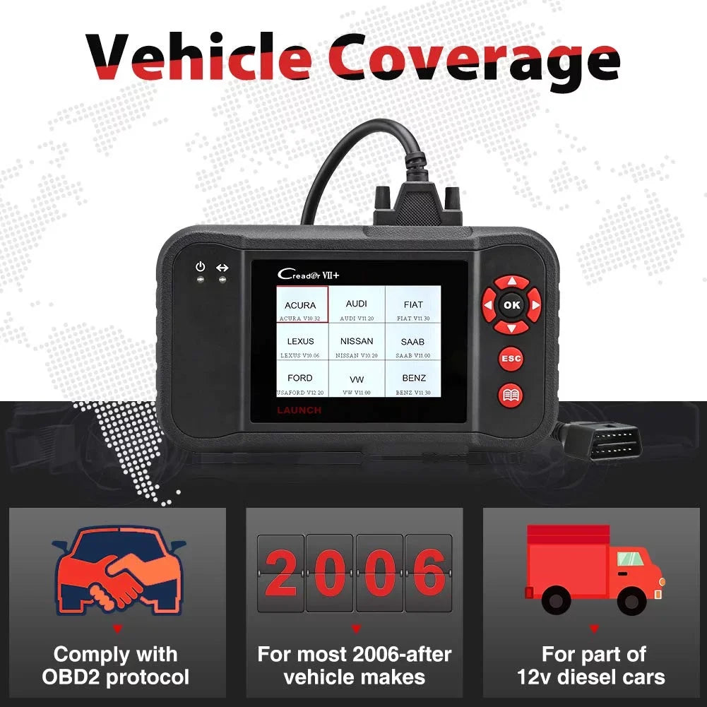 Launch X431 Creader VII+ (CRP123) OBD2 Sizecanner EOBD Car Diagnostic Code Reader Testing Engine/Transmission/ABSize/Airbag