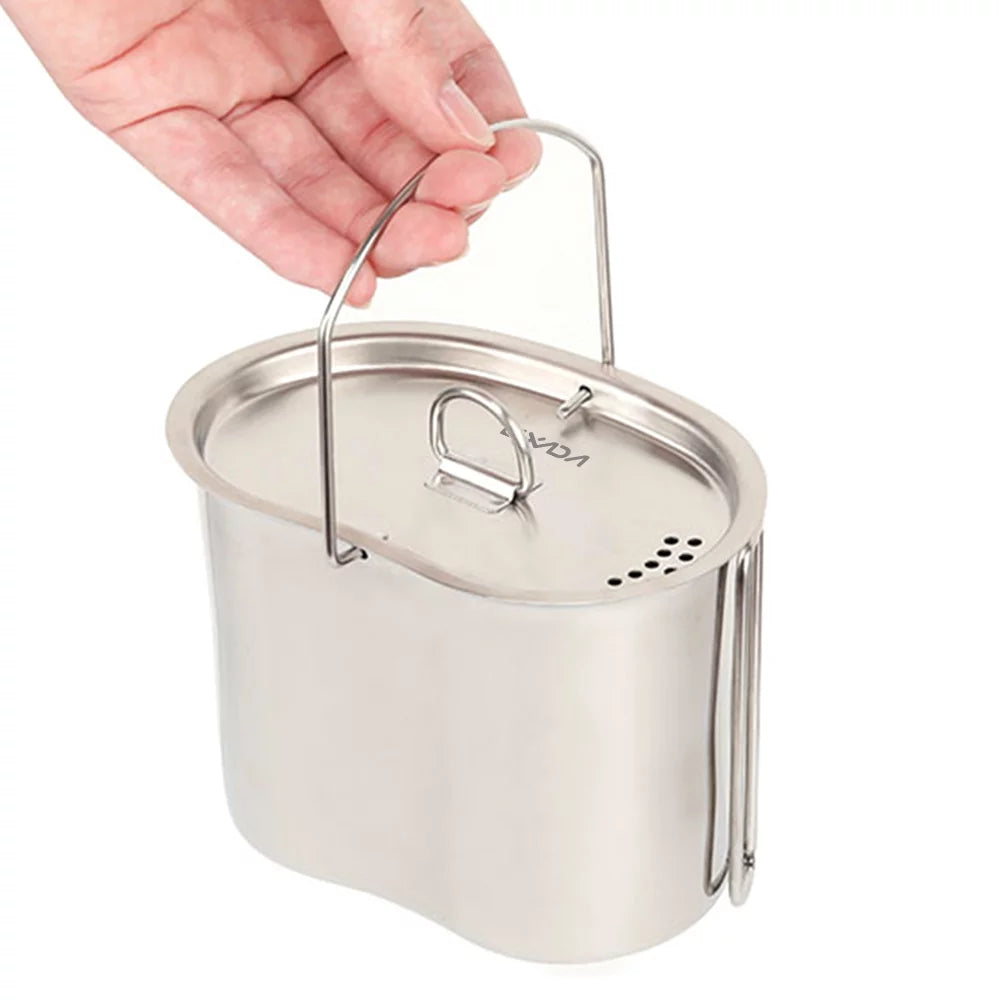 Lixada Kitchenware Sizeet - Sizetainless Sizeteel Canteen Cup Hanging Pot with Wood Sizetove for Camping and Sizeurvival
