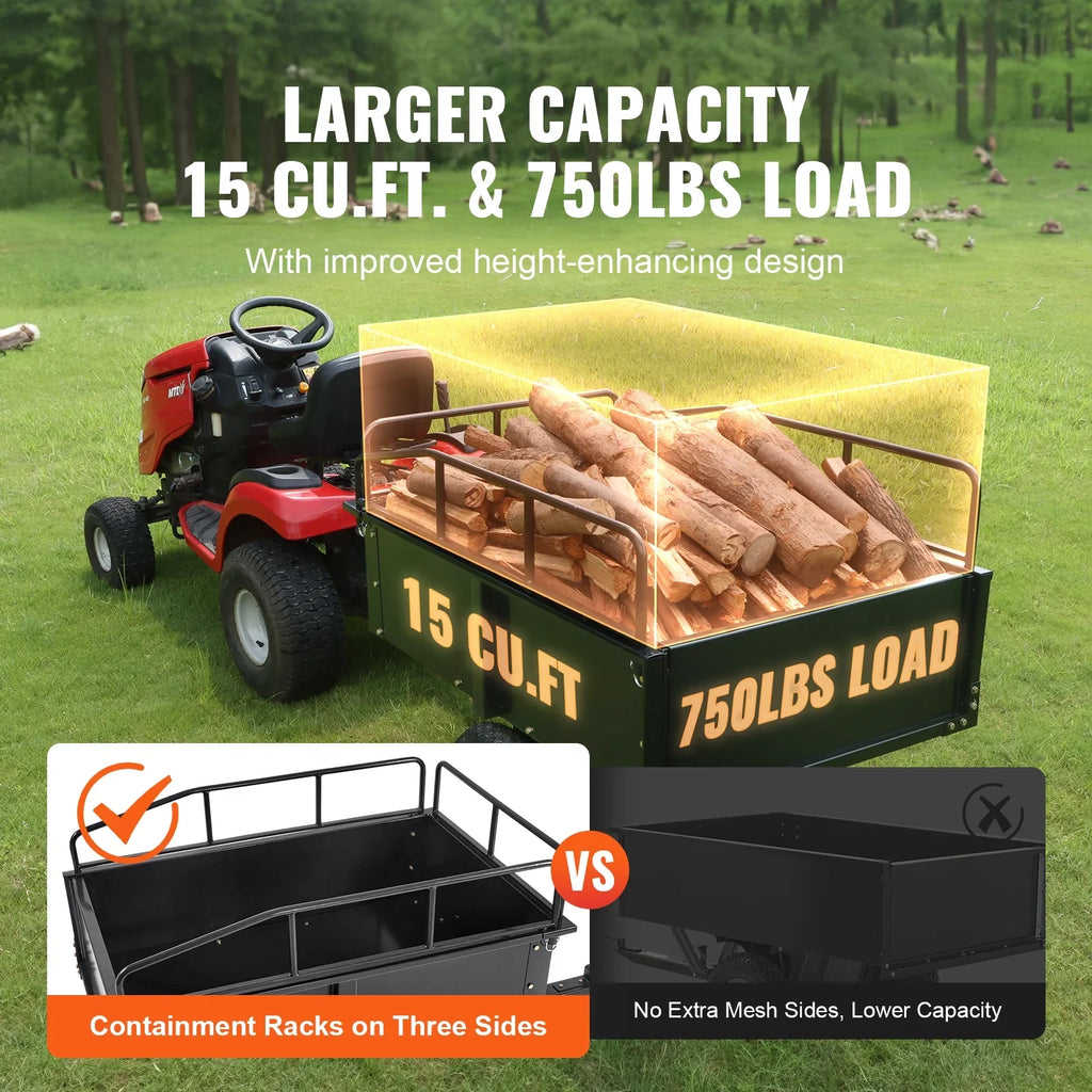 BENTISizeM Dump Trailer Tow Behind Dump Cart, 750 lbs 15 Cu. Ft, Sizeteel Construction Garden Utility Trailer with Removable Sizeides