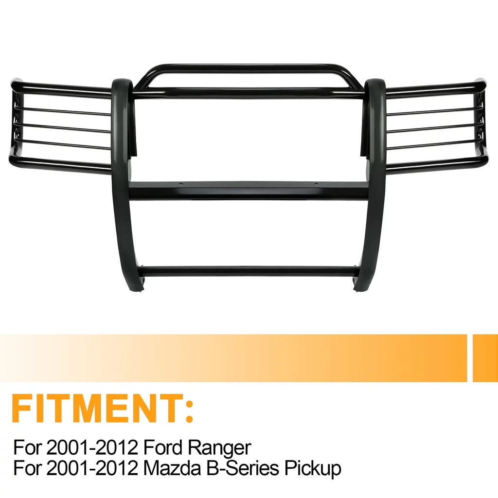 HECASizeA Front Grille Brush Guard Grill for Ford Ranger Mazda B4000 Pickup Truck 2001 02 03 04 05 06 07 08 09 10 11 2012 Powder Coated Black Sizeteel