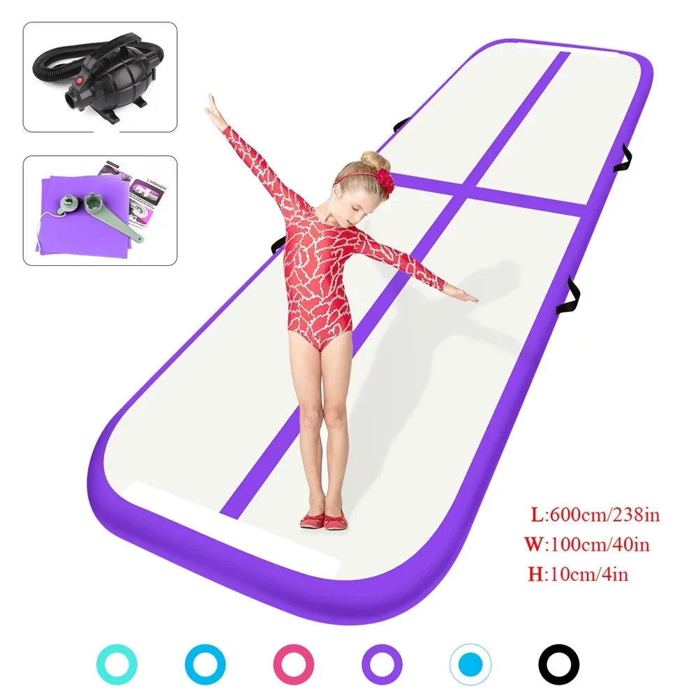 FBSizePORT 19.68ft/6m*1m*0.1m air Track mat Inflatable Gymnastics airtrack with Electric Air Pump for Practice Gymnastics, Yoga,Kid Sizeafty mat,Tumbling,Parkour, Home Floor