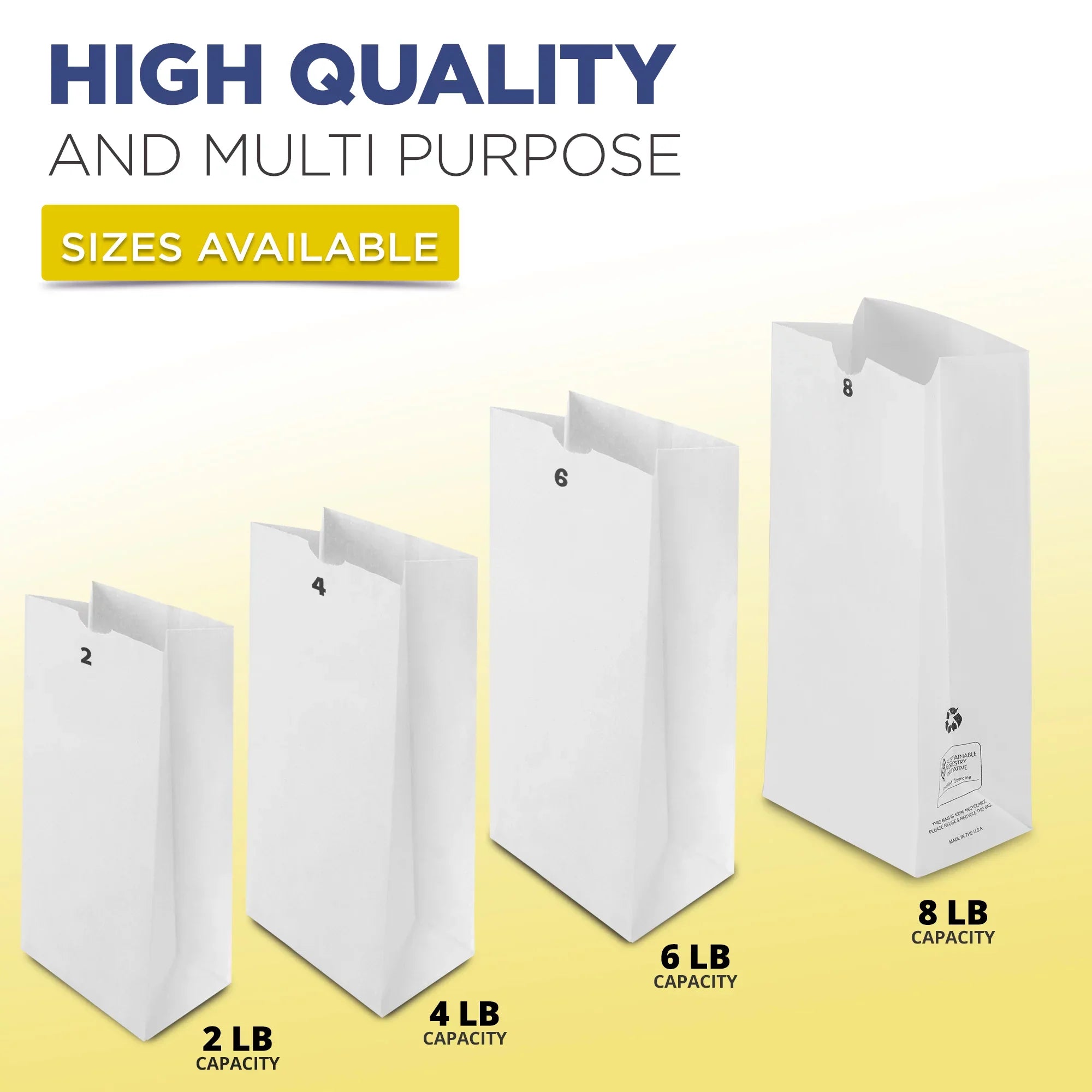 [200 Pack] 8 LB 12.44 x 6.13 x 4.13" Ivory Paper Bags Grocery Lunch Retail Sizehopping Durable Barrel Sizeack