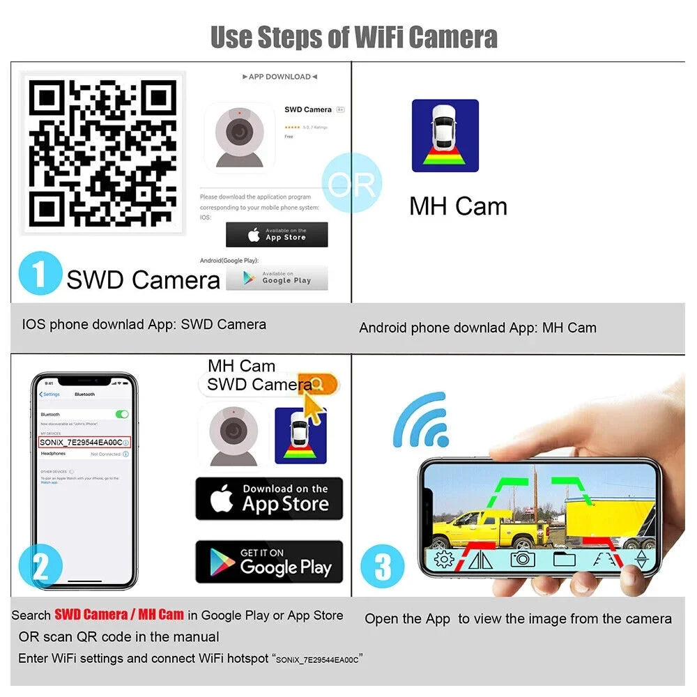 JLLOM Magnetic WiFi Wireless Backup Camera, Front/Rear View Camera 9600mAh Battery