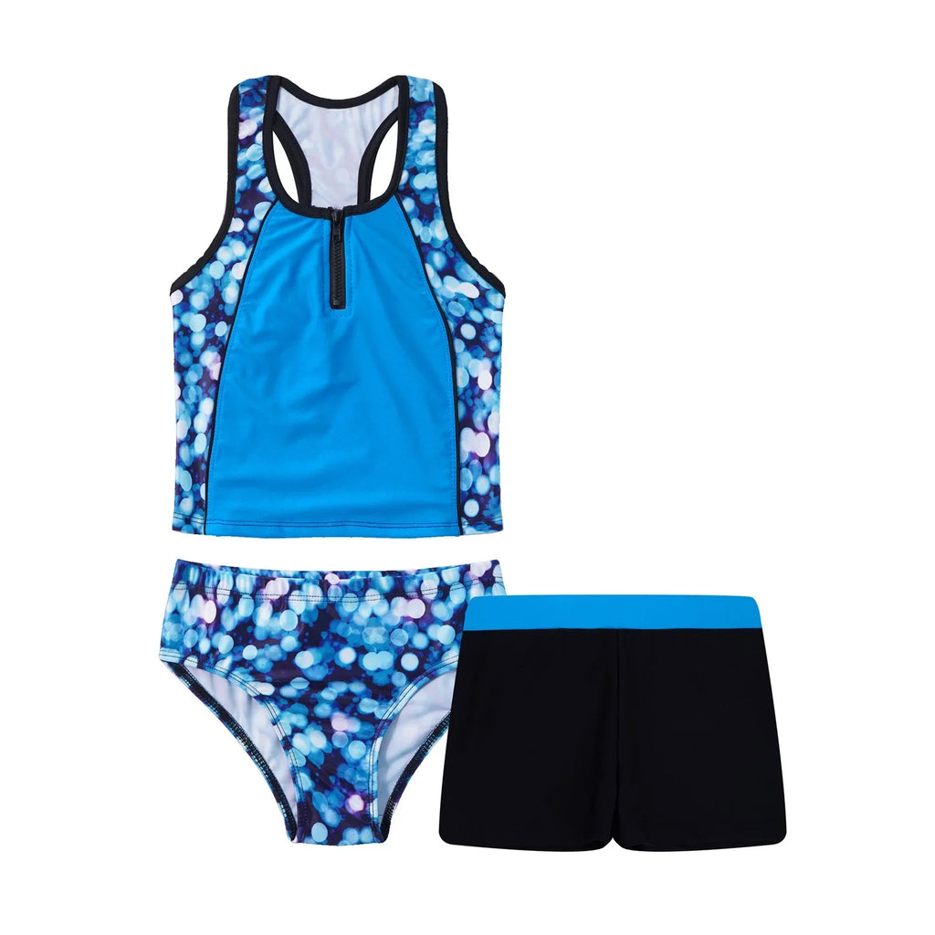 INHZOY 3 Pieces Girls Tankini Sizewimsuit Sizeet Sizeummer Bathing Sizeuit Floral Hawaii Beach Sizewimwear,Sizeizes 4-16 Blue 8