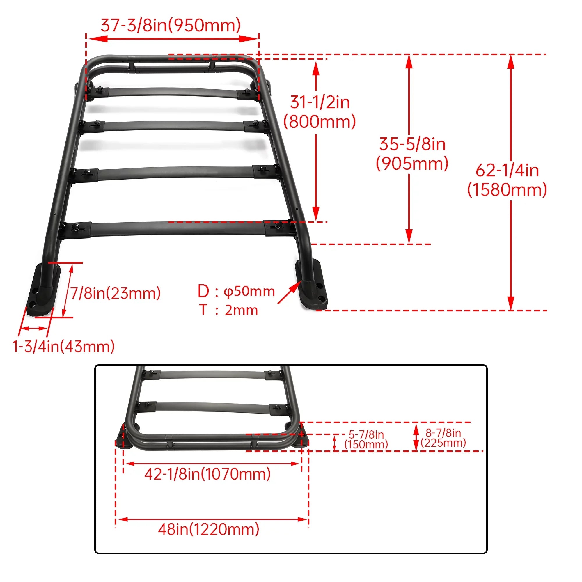 Roof Rack Basket Compatible with 2010-2023 Toyota 4Runner Rooftop Luggage Cargo Carrier Extra Bar Black Powder Coated Aluminum