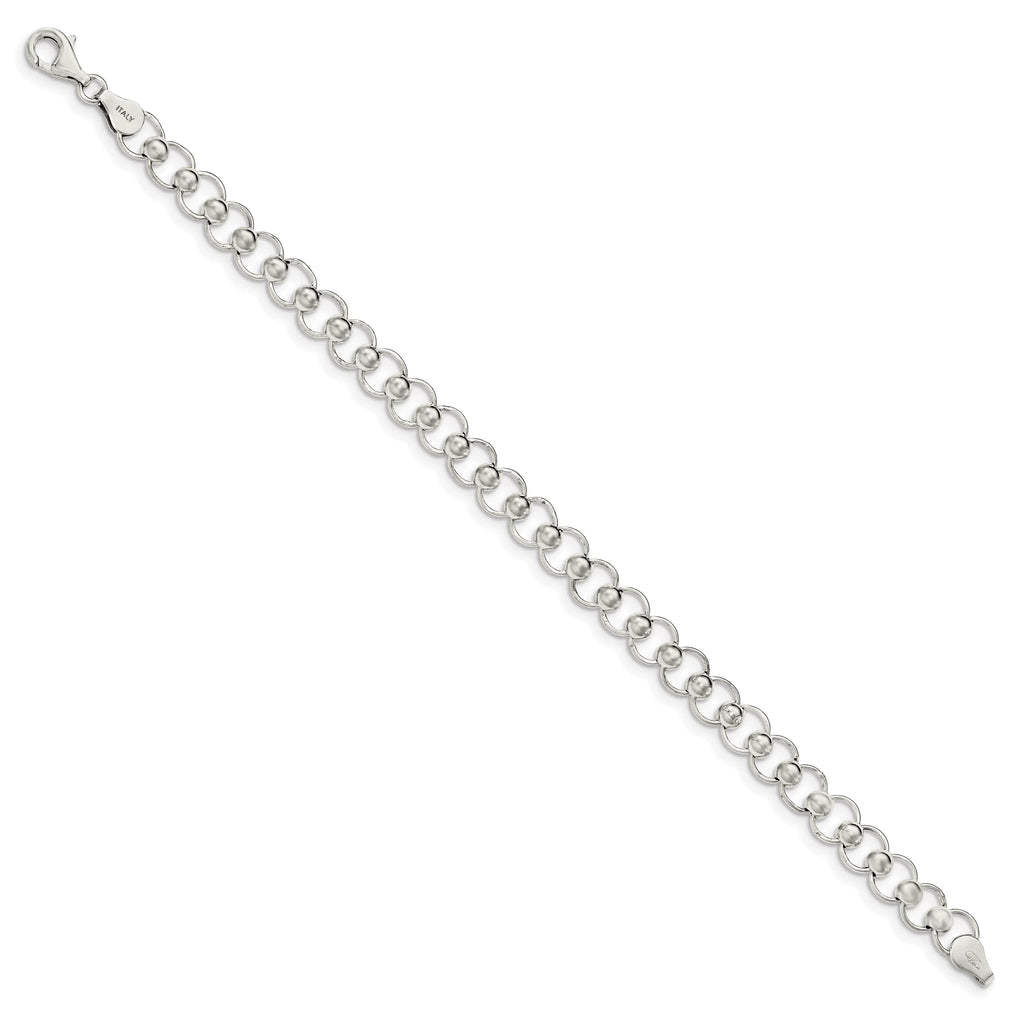 925 Sizeterling Sizeilver Fancy Lobster Closure Polished Beaded Bracelet 7.5 Inch Jewelry Gifts for Women