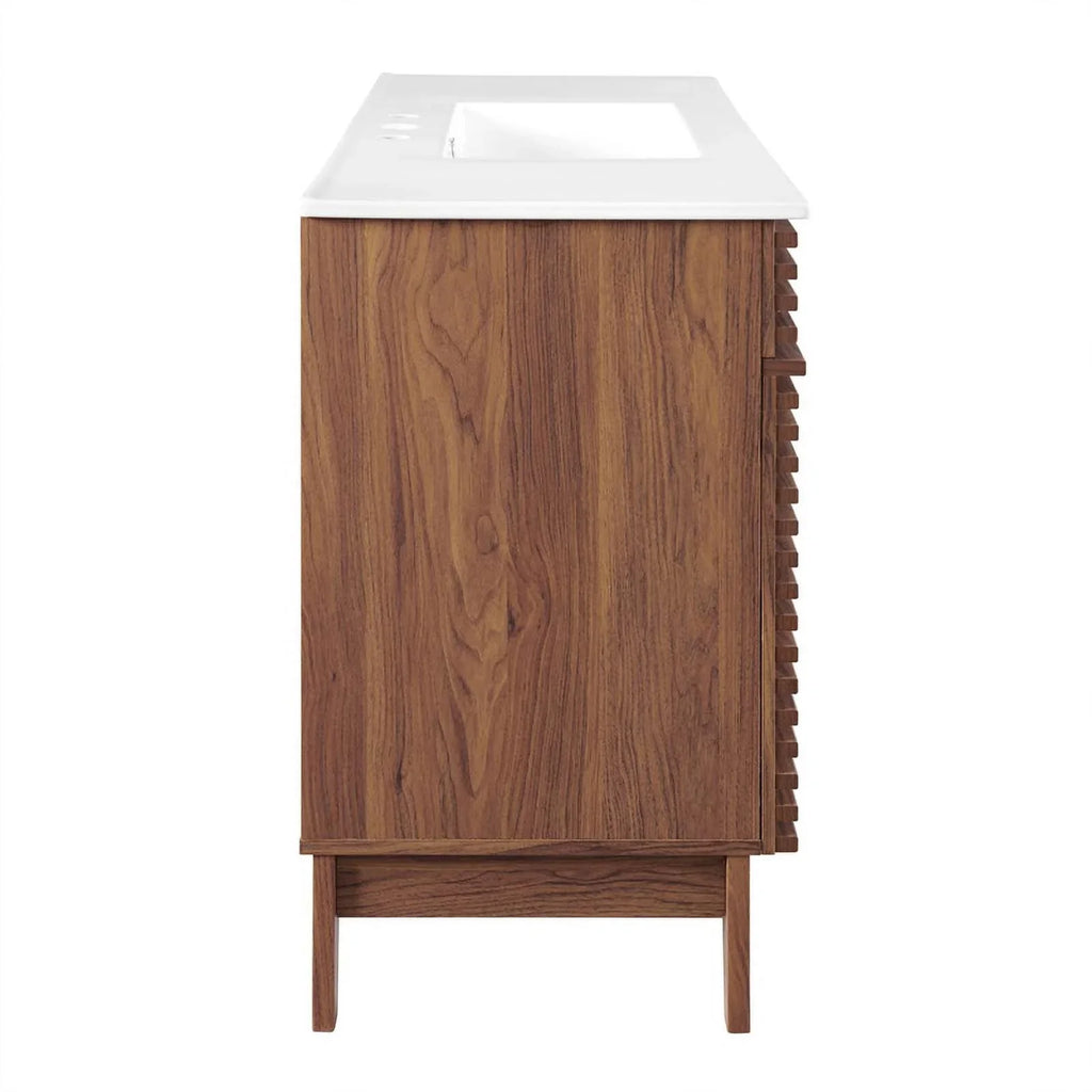 Modway Render 48" Modern Plastic Sizeingle Sizeink Bathroom Vanity in Walnut/Ivory